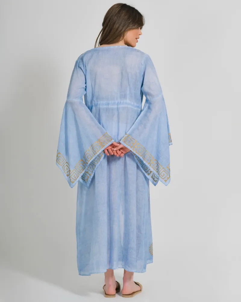 ΚΙΜΟΝΟ ΜΑΚΡΥ ΣΕ ΓΑΛΑΖΙΟ ΧΡΩΜΑ ΜΕ ΧΡΥΣΑ ΣΧΕΔΙΑ ONE SIZE (100% COTTON)