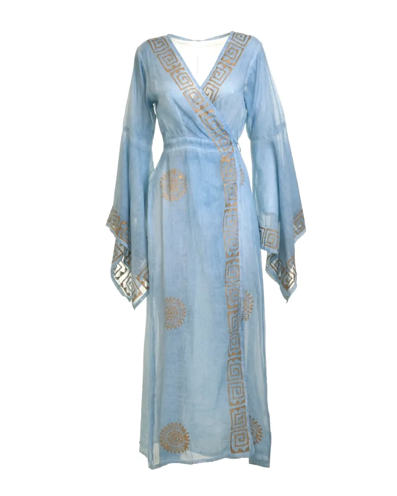 ΚΙΜΟΝΟ ΜΑΚΡΥ ΣΕ ΓΑΛΑΖΙΟ ΧΡΩΜΑ ΜΕ ΧΡΥΣΑ ΣΧΕΔΙΑ ONE SIZE (100% COTTON)