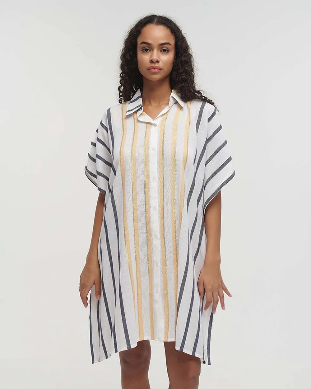 ΚΑΦΤΑΝΙ/ΠΟΥΚΑΜΙΣΑ ΛΕΥΚΟ/ΜΠΛΕ/ΧΡΥΣΟ ΜΕ ΡΙΓEΣ ONE SIZE (100% COTTON)