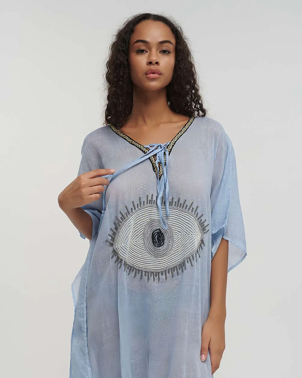 ΚΑΦΤΑΝΙ ΓΑΛΑΖΙΟ ΜΕ ΜΑΤΙ ΚΑΙ ΧΡΥΣΕΣ ΛΕΠΤΟΜΕΡΕΙΕΣ ONE SIZE (100% COTTON)