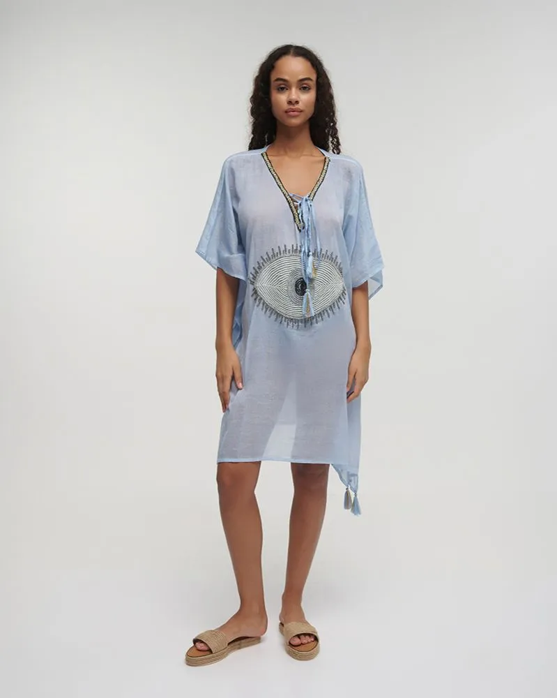 ΚΑΦΤΑΝΙ ΓΑΛΑΖΙΟ ΜΕ ΜΑΤΙ ΚΑΙ ΧΡΥΣΕΣ ΛΕΠΤΟΜΕΡΕΙΕΣ ONE SIZE (100% COTTON)