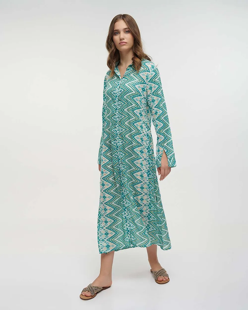 ΠΟΥΚΑΜΙΣΑ ΜΑΚΡΙΑ ΠΡΑΣΙΝΟ ΜΕ ΧΡΥΣΕΣ ΛΕΠΤΟΜΕΡΕΙΕΣ ONE SIZE (100% POLYESTER)