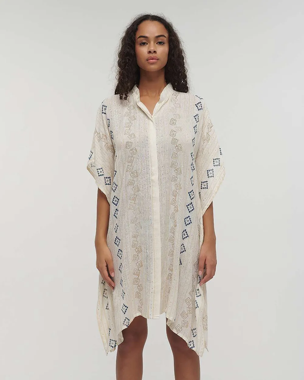 ΚΑΦΤΑΝΙ/ΠΟΥΚΑΜΙΣΑ ΛΕΥΚΟ ΜΕ ΧΡΥΣΕΣ/ΜΠΛΕ ΛΕΠΤΟΜΕΡΕΙΕΣ ONE SIZE (100% COTTON)