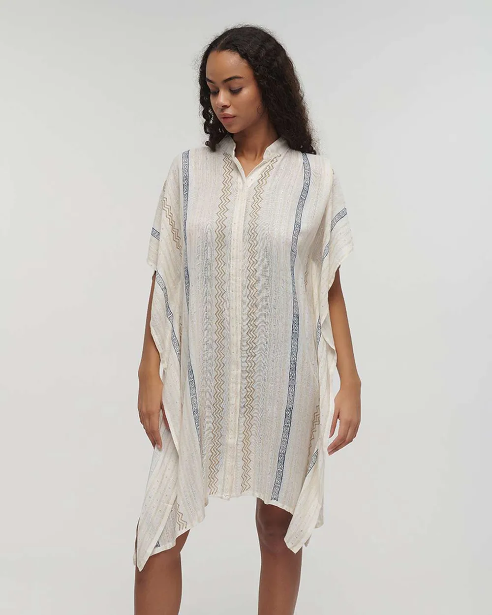 ΚΑΦΤΑΝΙ/ΠΟΥΚΑΜΙΣΑ ΛΕΥΚΟ ΜΕ ΜΠΛΕ/ΧΡΥΣΕΣ ΛΕΠΤΟΜΕΡΕΙΕΣ ONE SIZE (100% COTTON)