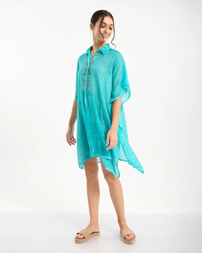 ΠΟΥΚΑΜΙΣΑ/ΚΑΦΤΑΝΙ ΤΙΡΚΟΥΑΖ ΜΕ ΑΣΗΜΙ/ΧΡΥΣΕΣ ΛΕΠΤΟΜΕΡΕΙΕΣ ONE SIZE (100% COTTON)