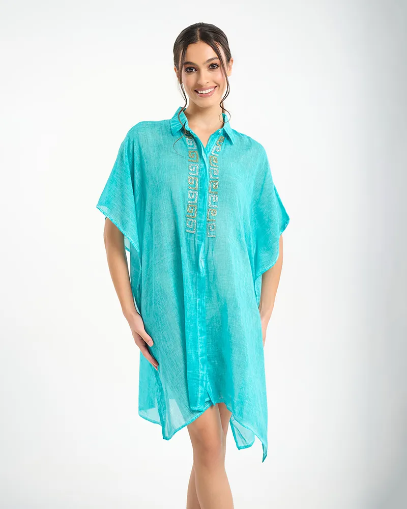 ΠΟΥΚΑΜΙΣΑ/ΚΑΦΤΑΝΙ ΤΙΡΚΟΥΑΖ ΜΕ ΑΣΗΜΙ/ΧΡΥΣΕΣ ΛΕΠΤΟΜΕΡΕΙΕΣ ONE SIZE (100% COTTON)