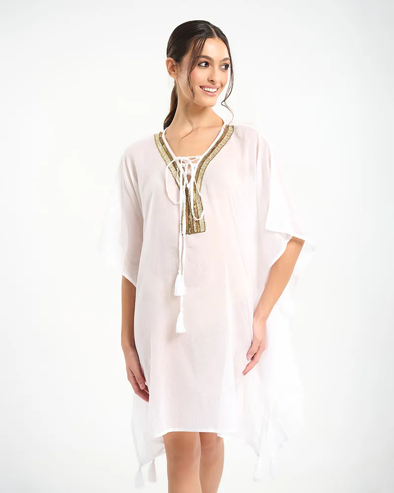 ΚΑΦΤΑΝΙ ΛΕΥΚΟ ΜΕ ΧΡΥΣΕΣ ΛΕΠΤΟΜΕΡΕΙΕΣ ONE SIZE (100% COTTON)