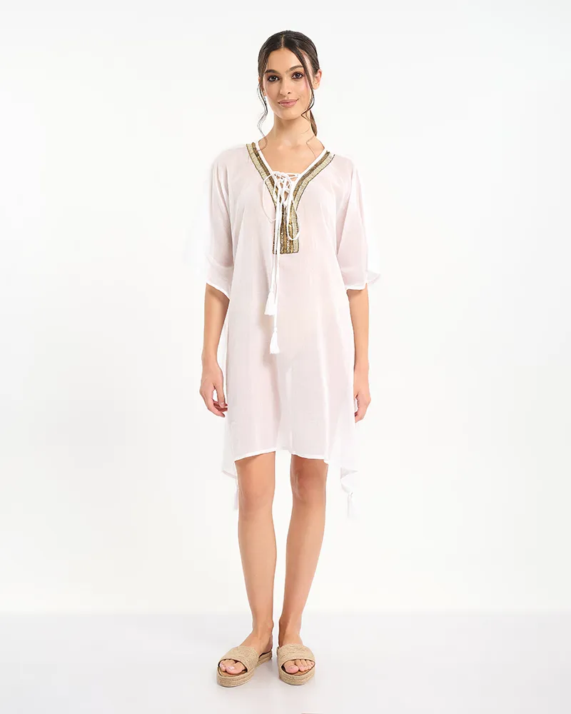 ΚΑΦΤΑΝΙ ΛΕΥΚΟ ΜΕ ΧΡΥΣΕΣ ΛΕΠΤΟΜΕΡΕΙΕΣ ONE SIZE (100% COTTON)