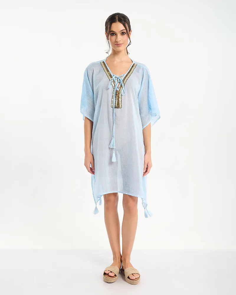 ΚΑΦΤΑΝΙ ΜΠΛΕ ΜΕ ΧΡΥΣΕΣ ΛΕΠΤΟΜΕΡΕΙΕΣ ONE SIZE (100% COTTON)