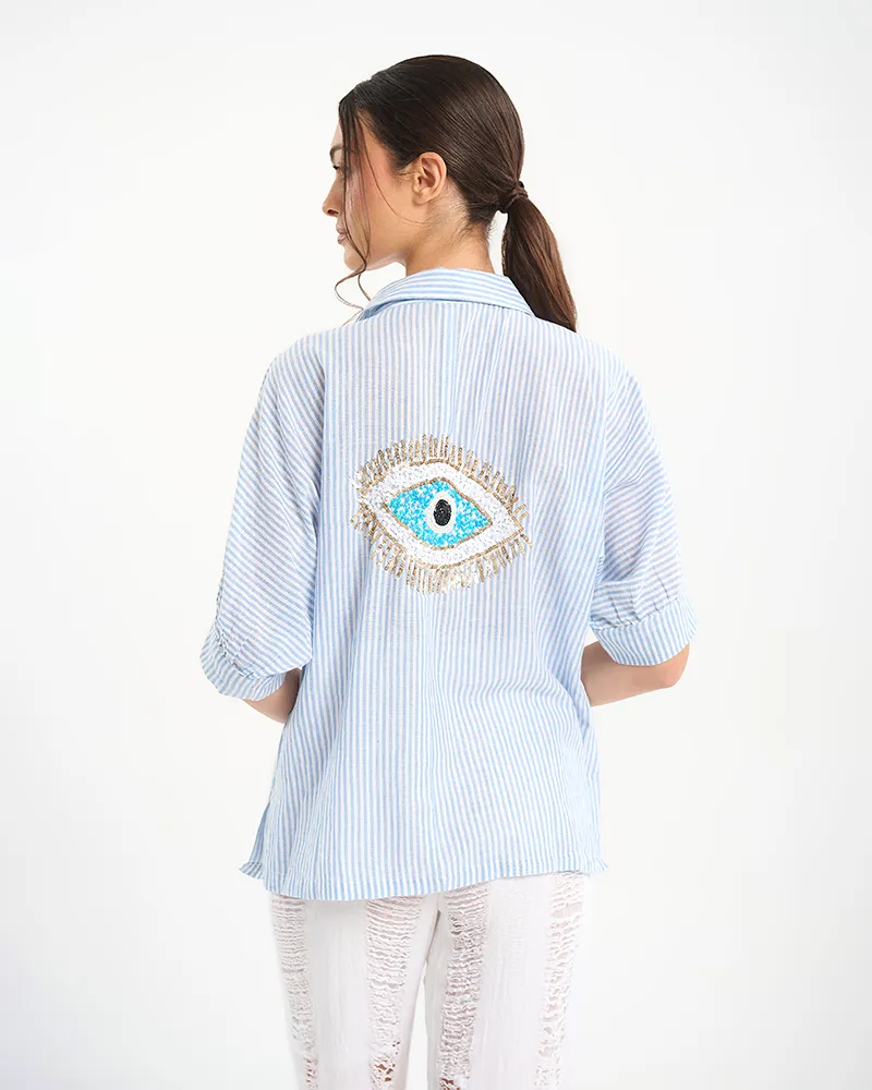 ΠΟΥΚΑΜΙΣΑ ΛΕΥΚΟ/ΜΠΛΕ ΜΕ ΡΙΓΕΣ ΚΑΙ ΚΕΝΤΗΜΑ ΣΤΗ ΠΛΑΤΗ ONE SIZE (100% COTTON) ΠΟΥΚΑΜΙΣΑ ΛΕΥΚΟ/ΜΠΛΕ ΜΕ ΡΙΓΕΣ ΚΑΙ ΚΕΝΤΗΜΑ ΣΤΗ ΠΛΑΤΗ ONE SIZE (100% COTTON)