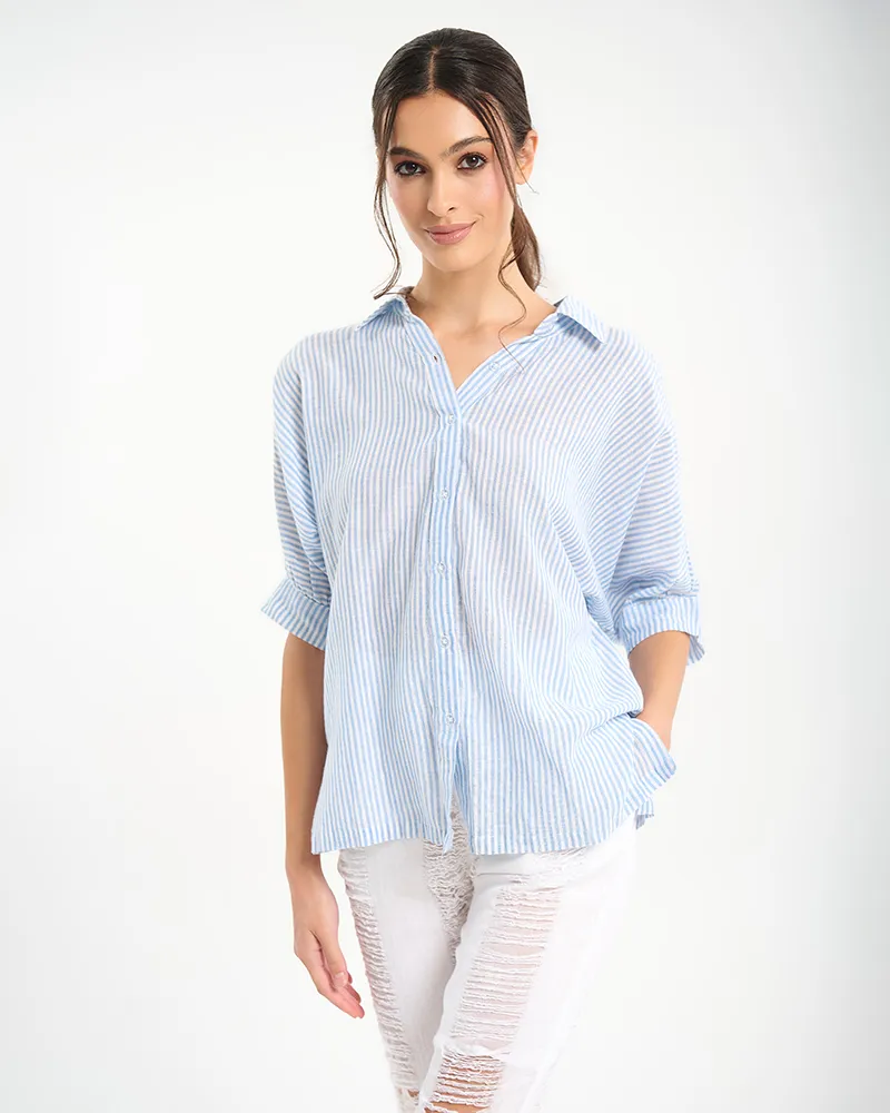 ΠΟΥΚΑΜΙΣΑ ΛΕΥΚΟ/ΜΠΛΕ ΜΕ ΡΙΓΕΣ ΚΑΙ ΚΕΝΤΗΜΑ ΣΤΗ ΠΛΑΤΗ ONE SIZE (100% COTTON) ΠΟΥΚΑΜΙΣΑ ΛΕΥΚΟ/ΜΠΛΕ ΜΕ ΡΙΓΕΣ ΚΑΙ ΚΕΝΤΗΜΑ ΣΤΗ ΠΛΑΤΗ ONE SIZE (100% COTTON)