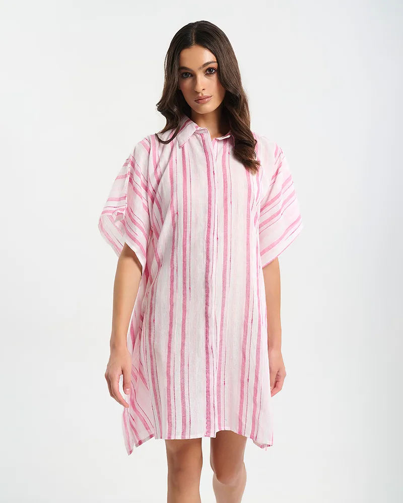 ΠΟΥΚΑΜΙΣΑ/ΚΑΦΤΑΝΙ ΛΕΥΚΟ/ΡΟΖ ΜΕ ΡΙΓΕΣ ONE SIZE (100% COTTON)