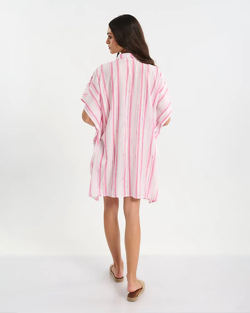 ΠΟΥΚΑΜΙΣΑ/ΚΑΦΤΑΝΙ ΛΕΥΚΟ/ΡΟΖ ΜΕ ΡΙΓΕΣ ONE SIZE (100% COTTON)