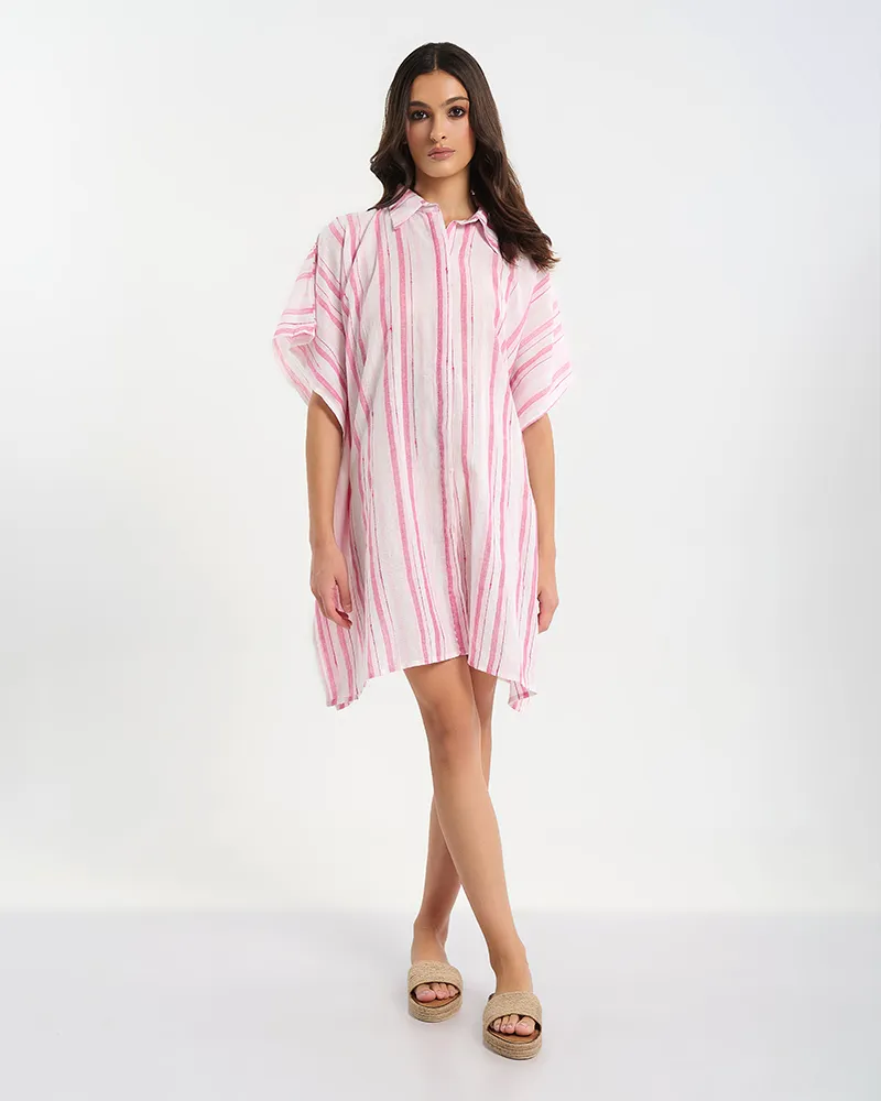 ΠΟΥΚΑΜΙΣΑ/ΚΑΦΤΑΝΙ ΛΕΥΚΟ/ΡΟΖ ΜΕ ΡΙΓΕΣ ONE SIZE (100% COTTON)