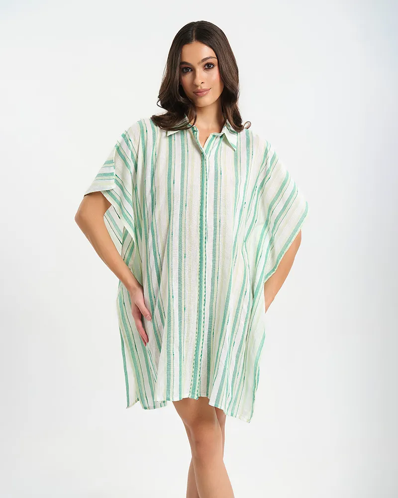 ΠΟΥΚΑΜΙΣΑ/ΚΑΦΤΑΝΙ ΛΕΥΚΟ/ΠΡΑΣΙΝΟ ΜΕ ΡΙΓΕΣ ONE SIZE (100% COTTON)