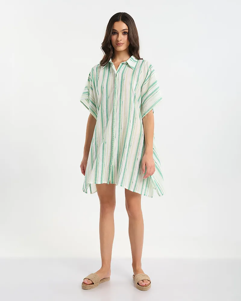 ΠΟΥΚΑΜΙΣΑ/ΚΑΦΤΑΝΙ ΛΕΥΚΟ/ΠΡΑΣΙΝΟ ΜΕ ΡΙΓΕΣ ONE SIZE (100% COTTON)