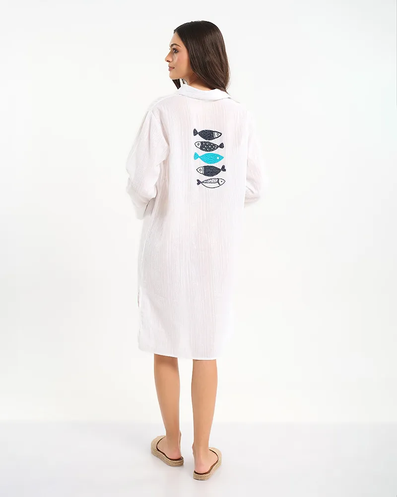 ΠΟΥΚΑΜΙΣΑ ΜΑΚΡΙΑ ΛΕΥΚH ΜΕ LUREX ΚΑΙ ΚΕΝΤΗΜΑ ΣΤΗ ΠΛΑΤΗ ONE SIZE (100% COTTON)