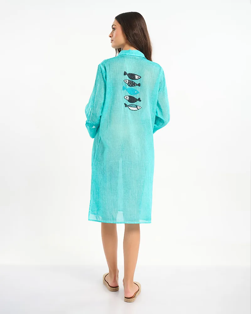 ΠΟΥΚΑΜΙΣΑ ΤΙΡΚΟΥΑΖ ΜΕ ΚΕΝΤΗΜΑ ΣΤΗ ΠΛΑΤΗ ONE SIZE (100% COTTON)