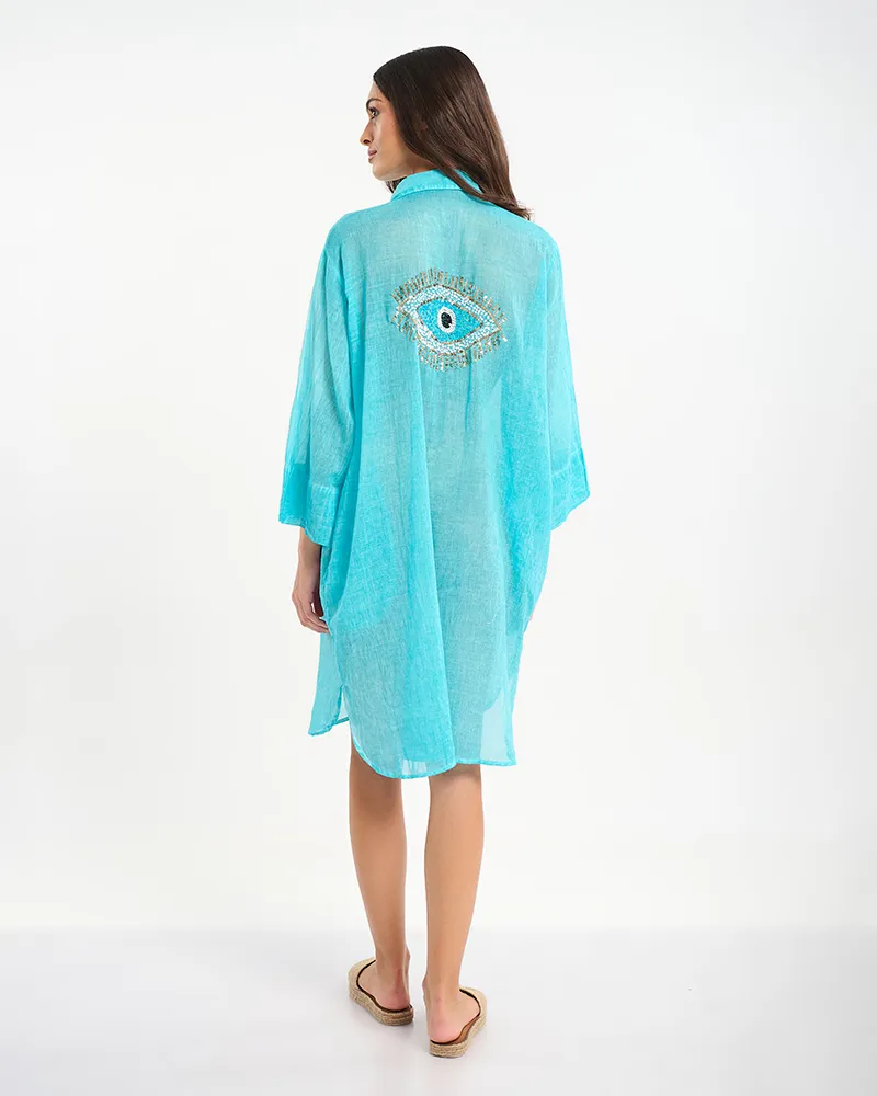 ΠΟΥΚΑΜΙΣΑ ΤΙΡΚΟΥΑΖ ΜΕ ΚΕΝΤΗΜΑ ''ΜΑΤΙ'' ΣΤΗ ΠΛΑΤΗ ONE SIZE (100% COTTON)