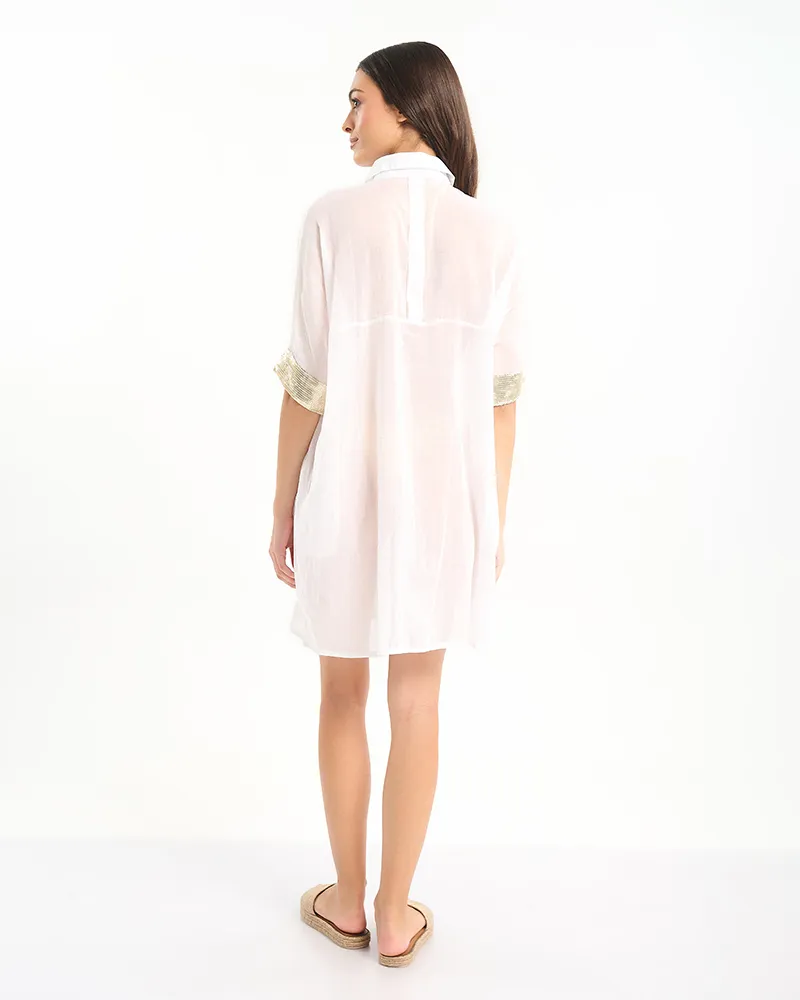 ΠΟΥΚΑΜΙΣΑ/ΚΑΦΤΑΝΙ ΛΕΥΚΟ ΜΕ ΧΡΥΣΕΣ ΠΟΥΛΙΕΣ ONE SIZE (100% COTTON)