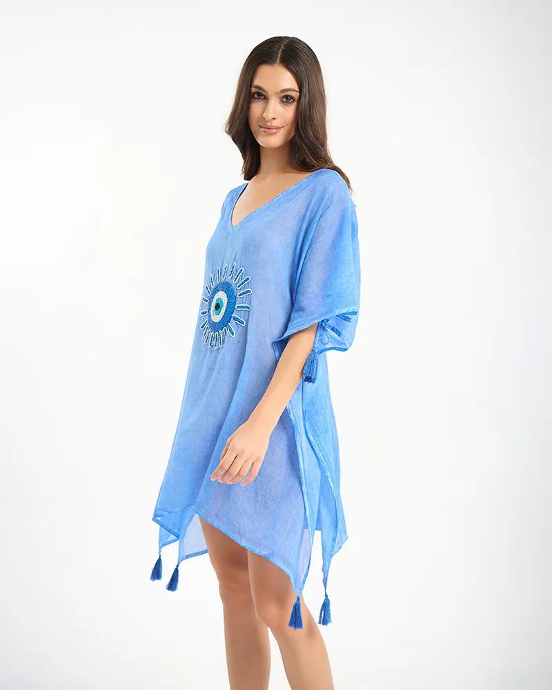 ΚΑΦΤΑΝΙ ΜΠΛΕ ΜΕ ΜΑΤΙ ΚΑΙ ΧΑΝΤΡΕΣ ONE SIZE (100% COTTON)