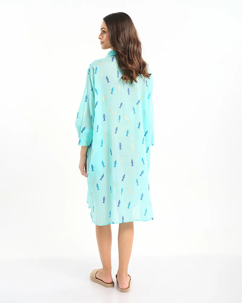 ΠΟΥΚΑΜΙΣΑ/ΚΑΦΤΑΝΙ ΤΙΡΚΟΥΑΖ ΜΕ ΨΑΡΟΚΟΚΚΑΛΟ ONE SIZE (100% COTTON)