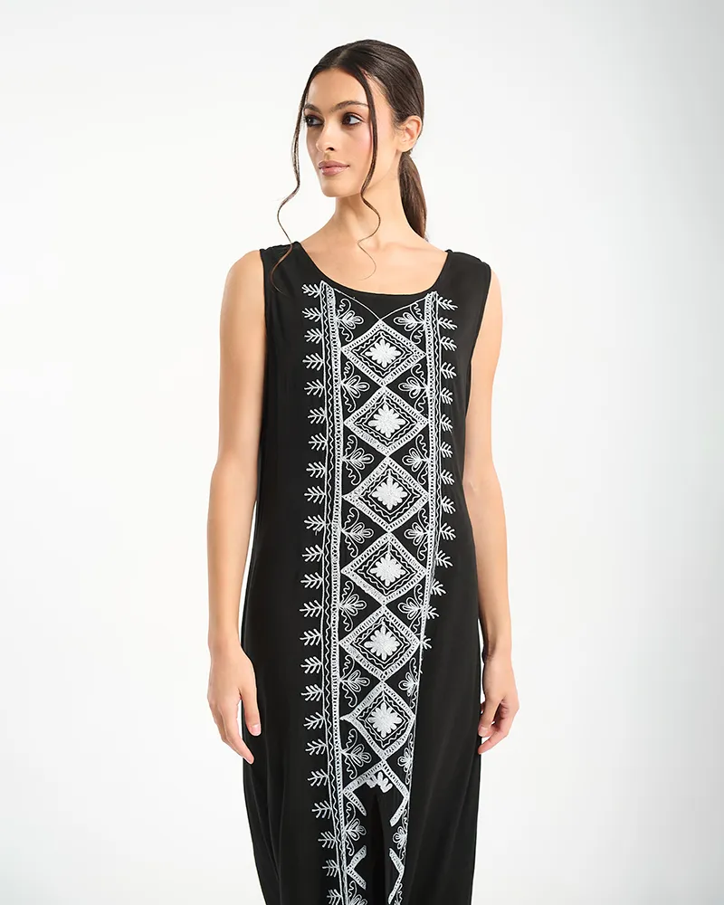 ΦΟΡΕΜΑ ΜΑΚΡΥ ΑΜΑΝΙΚΟ ΜΑΥΡΟ ΜΕ ΑΣΗΜΙ ΚΕΝΤΗΜΑΤΑ ONE SIZE (100% VISCOSE)