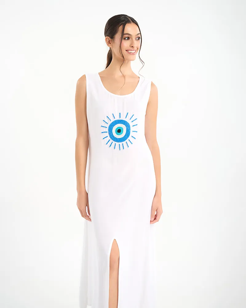 ΦΟΡΕΜΑ ΜΑΚΡΥ ΑΜΑΝΙΚΟ ΛΕΥΚΟ ΜΕ ΜΑΤΙ ONE SIZE (100% VISCOSE)