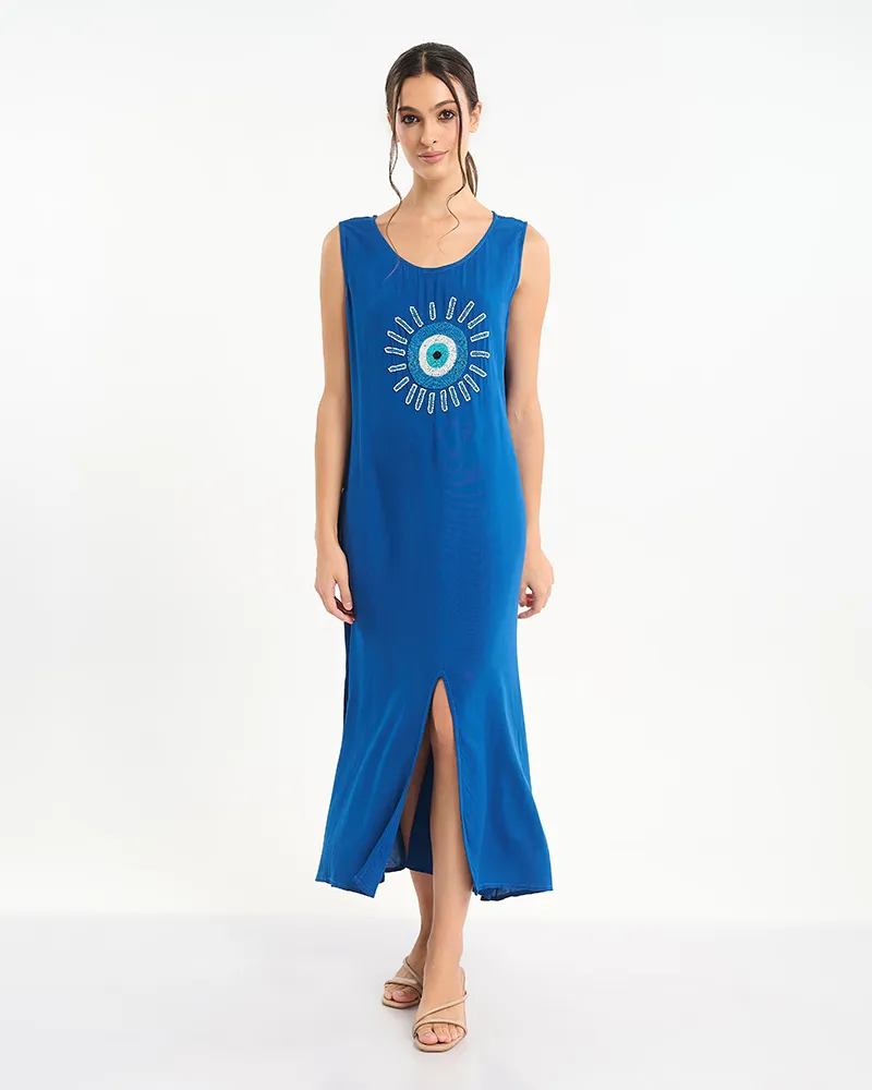 ΦΟΡΕΜΑ ΜΑΚΡΥ ΜΠΛΕ ΜΕ ΣΧΕΔΙΟ ‘ΜΑΤΙ’ ONE SIZE (100% VISCOSE)