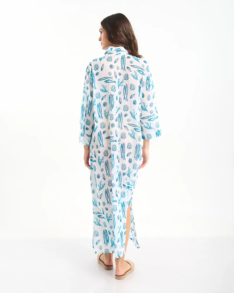 ΚΑΦΤΑΝΙ/ΠΟΥΚΑΜΙΣΑ ΣΕ ΛΕΥΚΟ ΜΕ ΓΑΛΑΖΙΑ ΨΑΡΙΑ ONE SIZE (100% COTTON)