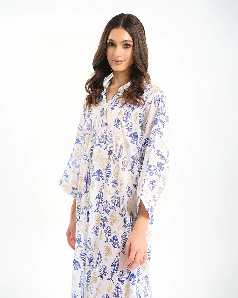 ΜΑΚΡΙΑ ΠΟΥΚΑΜΙΣΑ ΣΕ ΛΕΥΚΟ ΧΡΩΜΑ ΜΕ ΜΠΛΕ/ΧΡΥΣΑ ΨΑΡΙΑ ONE SIZE (100% COTTON) ΜΑΚΡΙΑ ΠΟΥΚΑΜΙΣΑ ΣΕ ΛΕΥΚΟ ΧΡΩΜΑ ΜΕ ΜΠΛΕ/ΧΡΥΣΑ ΨΑΡΙΑ ONE SIZE (100% COTTON)