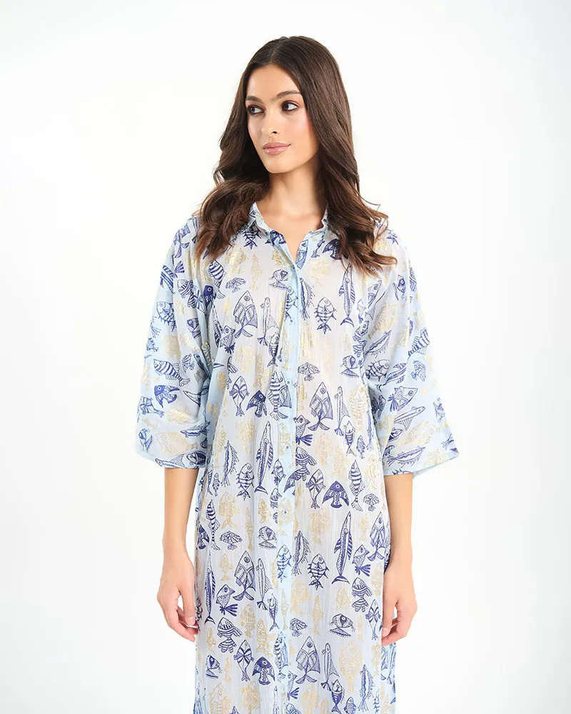 ΜΑΚΡΙΑ ΠΟΥΚΑΜΙΣΑ ΣΕ ΓΑΛΑΖΙΟ ΧΡΩΜΑ ΜΕ ΜΠΛΕ/ΧΡΥΣΑ ΨΑΡΙΑ ONE SIZE (100% COTTON) ΜΑΚΡΙΑ ΠΟΥΚΑΜΙΣΑ ΣΕ ΓΑΛΑΖΙΟ ΧΡΩΜΑ ΜΕ ΜΠΛΕ/ΧΡΥΣΑ ΨΑΡΙΑ ONE SIZE (100% COTTON)