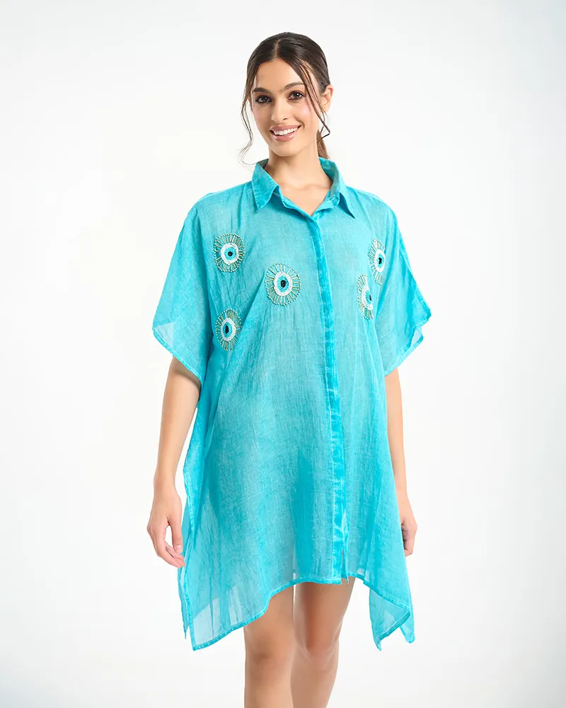 ΚΑΦΤΑΝΙ ΣΕ ΓΑΛΑΖΙΟ ΧΡΩΜΑ ΜΕ ΣΧΕΔΙΟ ‘ΜΑΤΙ’ ONE SIZE (100% COTTON) ΚΑΦΤΑΝΙ ΣΕ ΓΑΛΑΖΙΟ ΧΡΩΜΑ ΜΕ ΣΧΕΔΙΟ ‘ΜΑΤΙ’ ONE SIZE (100% COTTON)