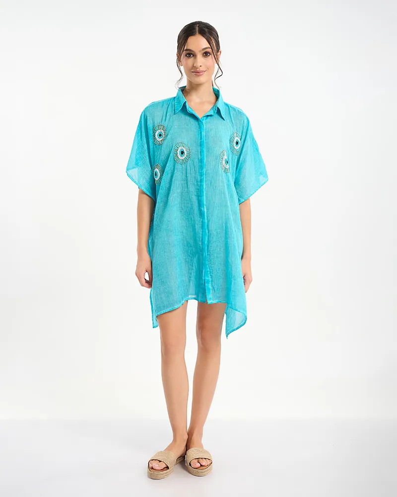 ΚΑΦΤΑΝΙ ΣΕ ΓΑΛΑΖΙΟ ΧΡΩΜΑ ΜΕ ΣΧΕΔΙΟ ‘ΜΑΤΙ’ ONE SIZE (100% COTTON) ΚΑΦΤΑΝΙ ΣΕ ΓΑΛΑΖΙΟ ΧΡΩΜΑ ΜΕ ΣΧΕΔΙΟ ‘ΜΑΤΙ’ ONE SIZE (100% COTTON)