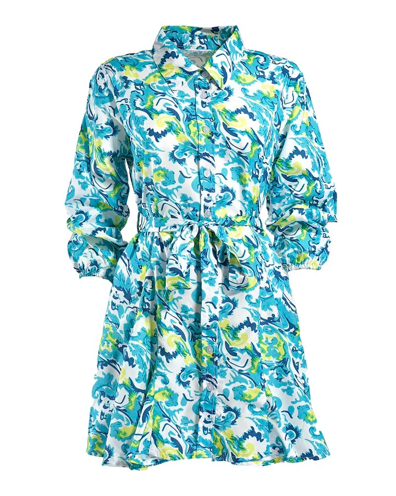 ΦΟΡΕΜΑ ΚΟΝΤΟ ΜΕ ΜΑΚΡΥ ΜΑΝΙΚΙ  ΚΑΙ ΖΩΝΗ ΤΥΡΚΟΥΑΖ/ΚΙΤΡΙΝΟ ONE SIZE ( POLYCOTTON)