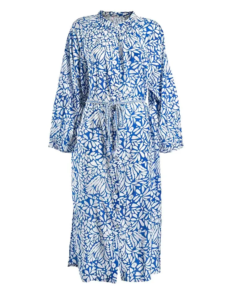 ΦΟΡΕΜΑ ΜΑΚΡΥ ΜΕ ΜΑΚΡΥ ΜΑΝΙΚΙ ΚΑΙ ΖΩΝΗ ΜΠΛΕ/ΛΕΥΚΟ ONE SIZE (100% VISCOSE)