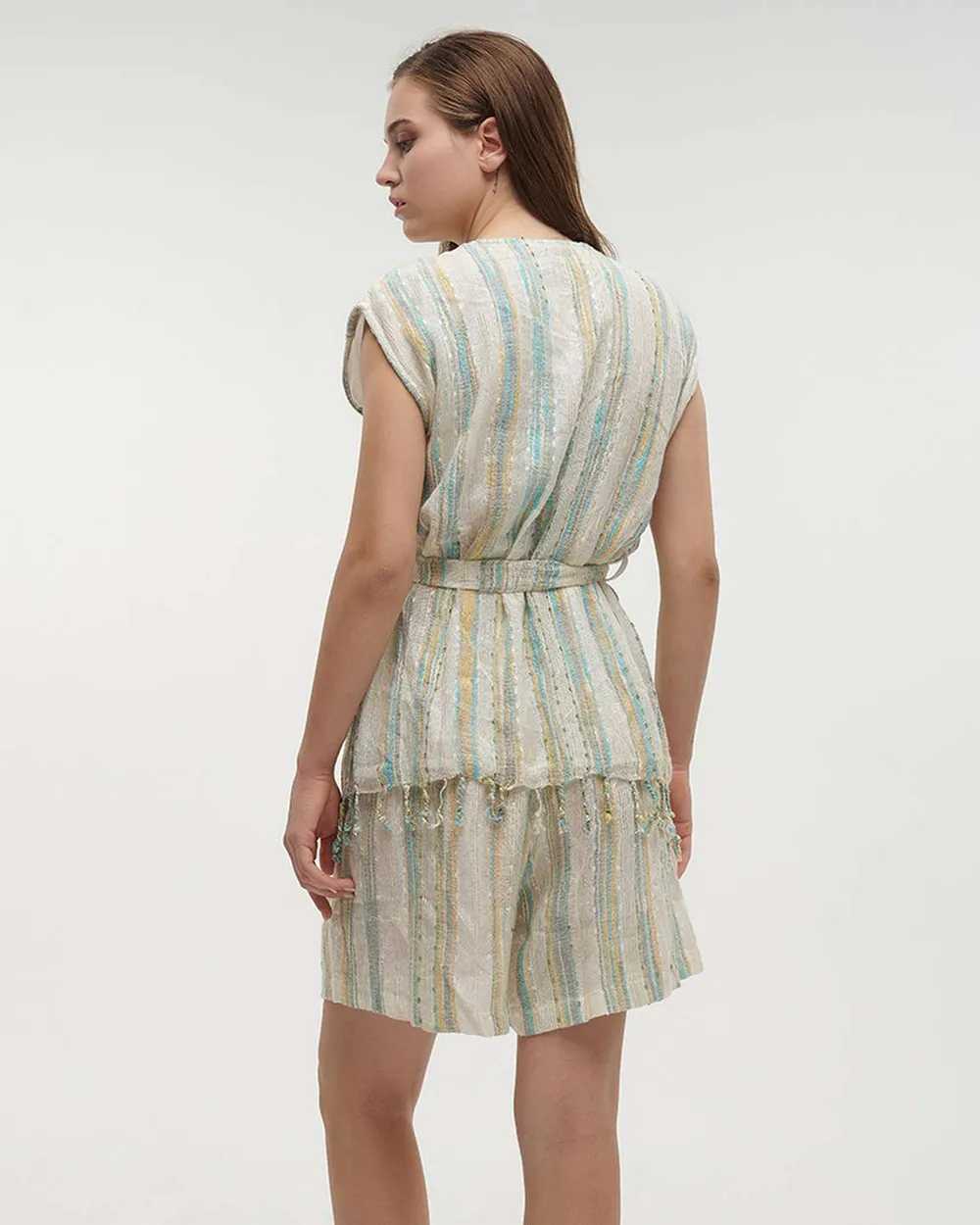 ΓΙΛΕΚΟ ΑΜΑΝΙΚΟ ΕΚΡΟΥ/ΤΥΡΚΟΥΑΖ ΜΕ LUREX ONE SIZE (95%VISCOSE 5%LUREX)