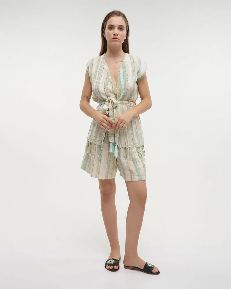 ΓΙΛΕΚΟ ΑΜΑΝΙΚΟ ΕΚΡΟΥ/ΤΥΡΚΟΥΑΖ ΜΕ LUREX ONE SIZE (95%VISCOSE 5%LUREX)