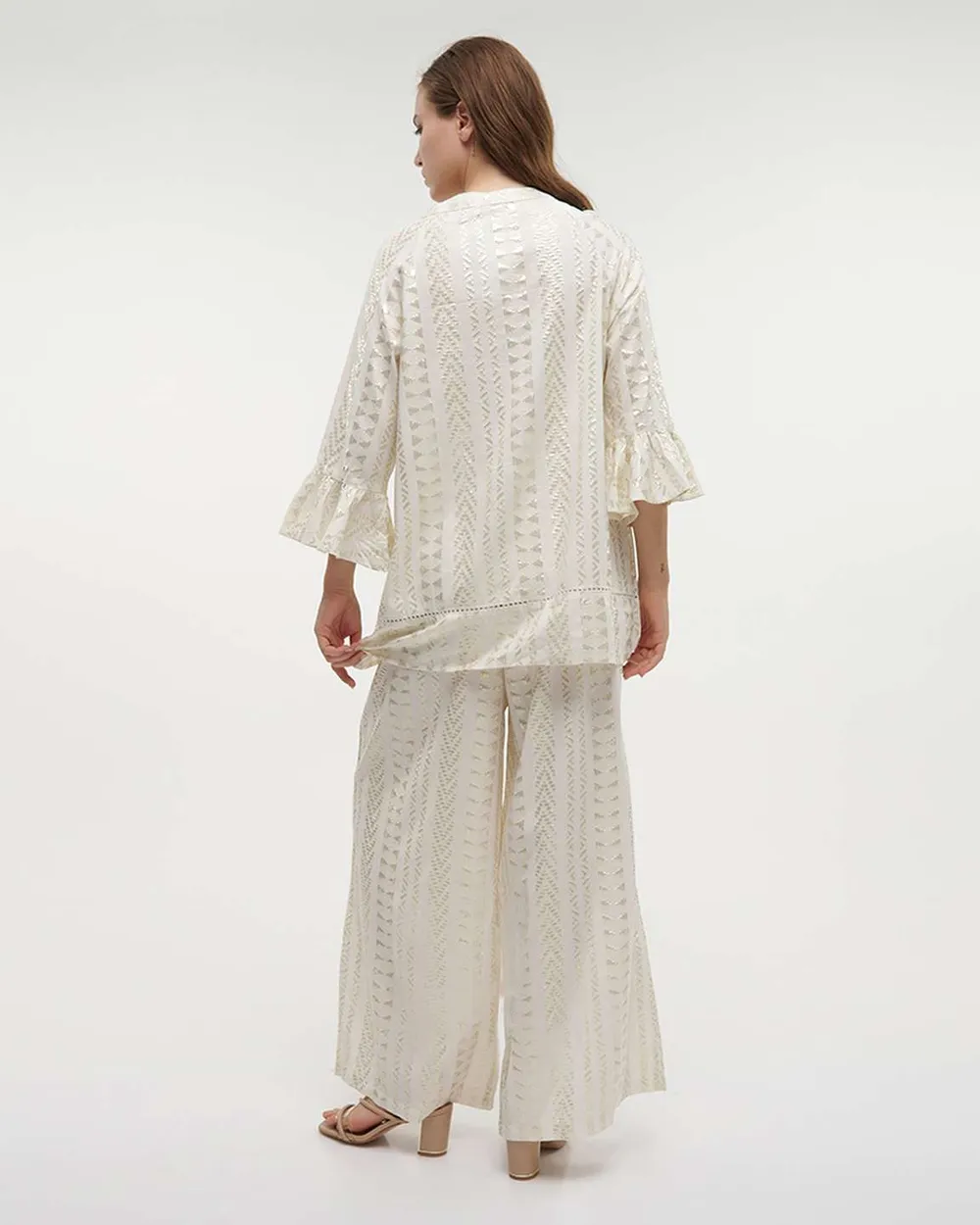 ΜΠΛΟΥΖΑ ΜΕ 3/4 ΜΑΝΙΚΙ ΕΚΡΟΥ/ΧΡΥΣΟ ΜΕ LUREX ONE SIZE (100%VISCOSE LUREX)