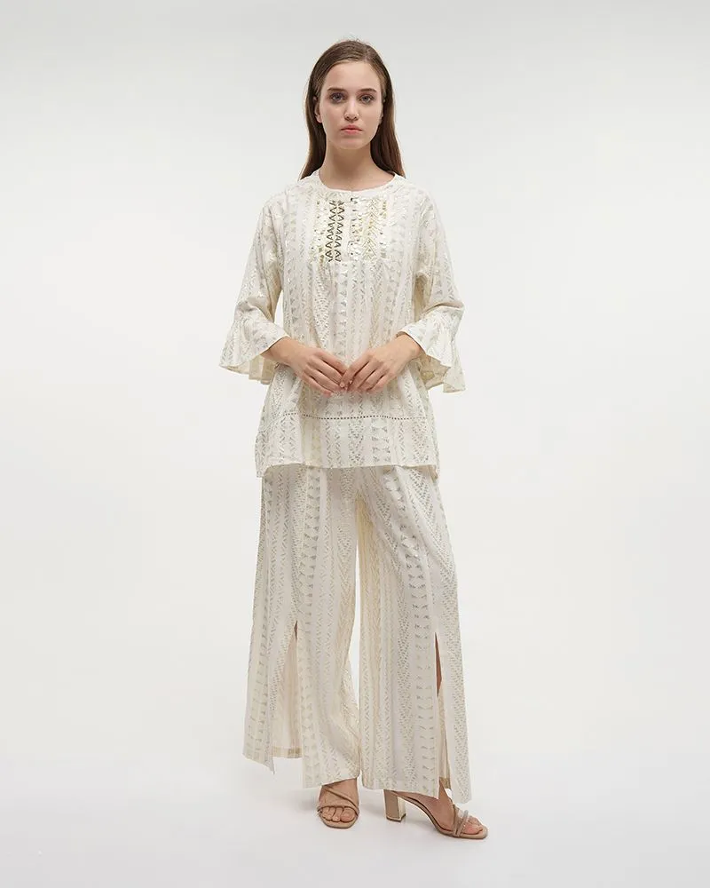 ΜΠΛΟΥΖΑ ΜΕ 3/4 ΜΑΝΙΚΙ ΕΚΡΟΥ/ΧΡΥΣΟ ΜΕ LUREX ONE SIZE (100%VISCOSE LUREX)