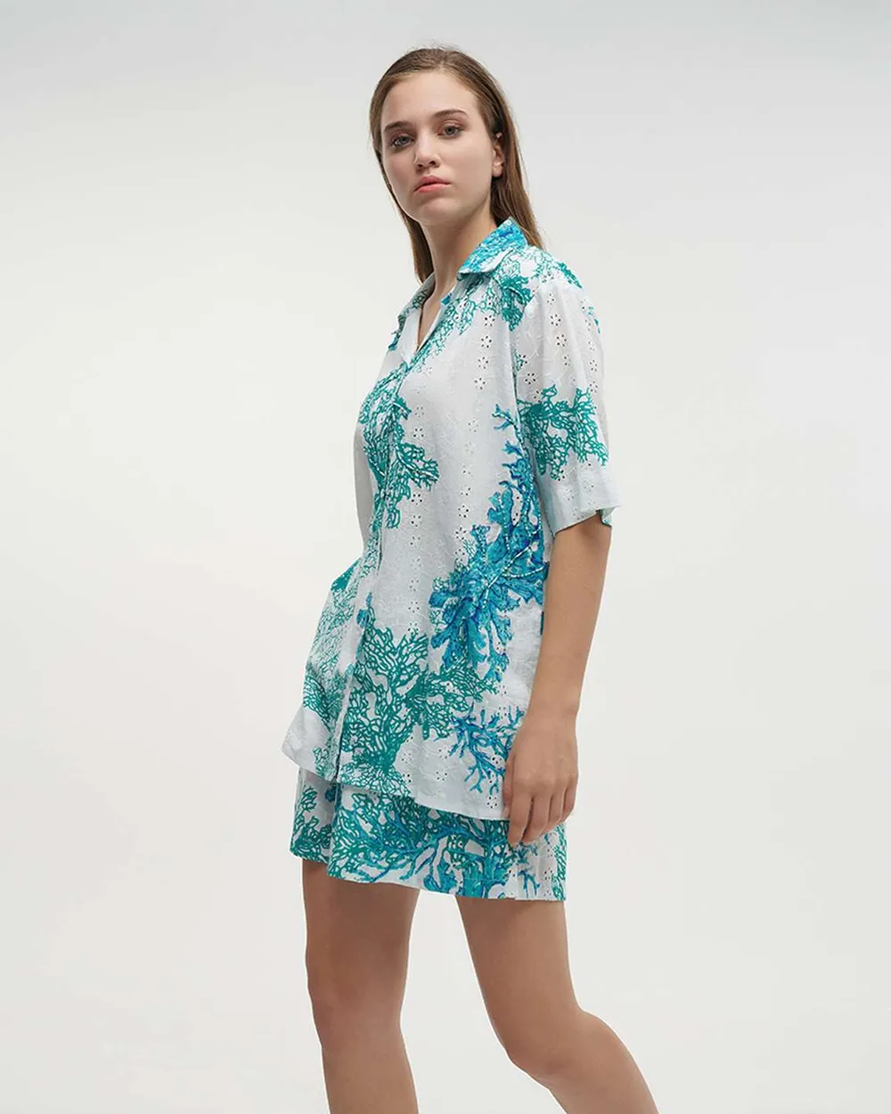 S/2 ΠΟΥΚΑΜΙΣΟ ΚΑΙ ΣΟΡΤΣΑΚΙ ΠΡΑΣΙΝΟ/ΤΥΡΚΟΥΑΖ ΜΕ ΚΟΡΑΛΙΑ ONE SIZE (100% COTTON)