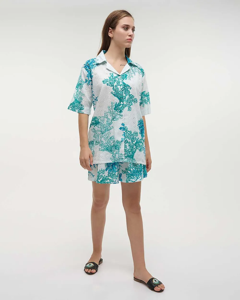 S/2 ΠΟΥΚΑΜΙΣΟ ΚΑΙ ΣΟΡΤΣΑΚΙ ΠΡΑΣΙΝΟ/ΤΥΡΚΟΥΑΖ ΜΕ ΚΟΡΑΛΙΑ ONE SIZE (100% COTTON)