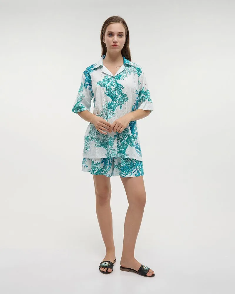 S/2 ΠΟΥΚΑΜΙΣΟ ΚΑΙ ΣΟΡΤΣΑΚΙ ΠΡΑΣΙΝΟ/ΤΥΡΚΟΥΑΖ ΜΕ ΚΟΡΑΛΙΑ ONE SIZE (100% COTTON)