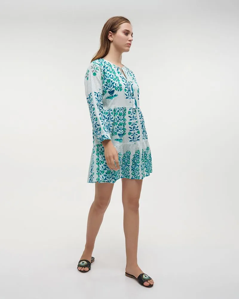 ΦΟΡΕΜΑ ΚΟΝΤΟ ΠΡΑΣΙΝΟ/ΤΥΡΚΟΥΑΖ ΜΕ ΚΟΡΑΛΙΑ ONE SIZE (100%COTTON)