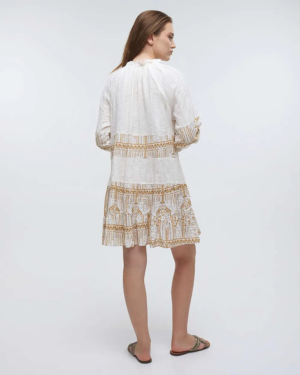 ΦΟΡΕΜΑ ΚΟΝΤΟ ΜΕ ΜΑΚΡΙΑ ΜΑΝΙΝΙΚΙΑ ΛΕΥΚΟ/ΧΡΥΣΟ ΜΕ ΧΑΝΤΡΕΣ ONE SIZE (100%COTTON)