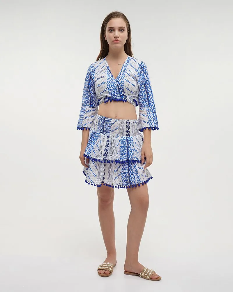 S/2 ΠΟΥΚΑΜΙΣΟ ΚΑΙ ΦΟΥΣΤΑ ΛΕΥΚΟ/ΜΠΛΕ ONE SIZE (100% COTTON SLUB)