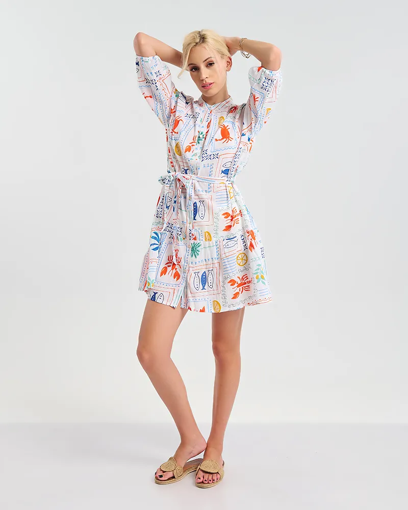 ΚΟΝΤΟ ΦΟΡΕΜΑ ΜΕ ΖΩΝΗ ΣΕ ΛΕΥΚΌ/ΜΠΛΕ/ΠΟΡΤΟΚΑΛΙ ONE SIZE (100% COTTON)