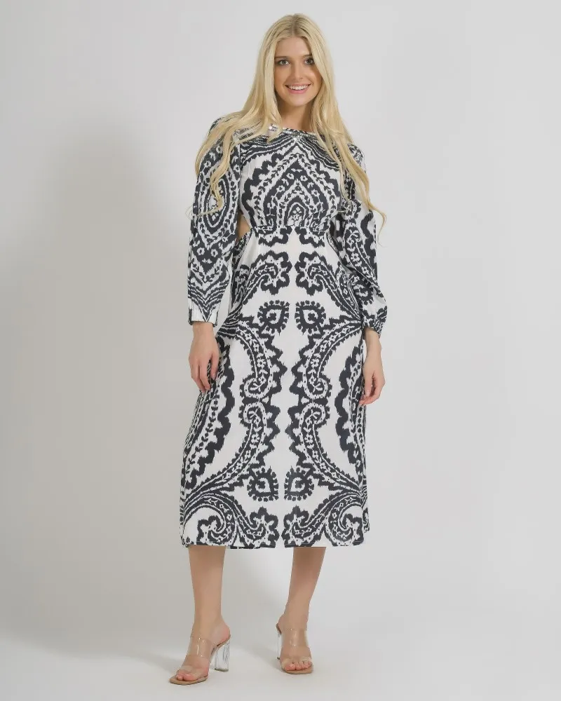 ΦΟΡΕΜΑ ΜΕ ΜΑΚΡΥ ΜΑΝΙΚΙ ΚΑΙ ΚΟΨΙΜΑΤΑ ΣΕ ΣΚΟΥΡΟ ΜΠΛΕ / ΛΕΥΚΟ ΧΡΩΜΑ S/M (100% COTTON)