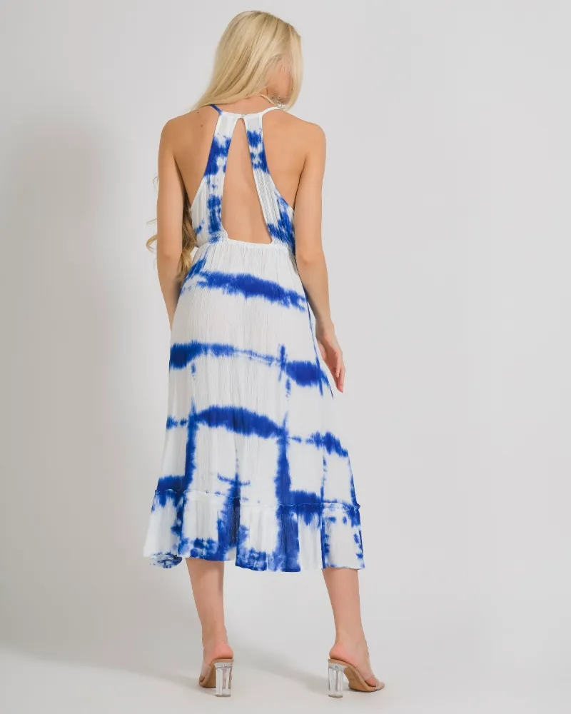 ΦΟΡΕΜΑ AMANIKO ΣΕ ΜΠΛΕ/ΛΕΥΚΟ ΧΡΩΜΑ TIE DYE ONE SIZE (100% RAYON CREPE)