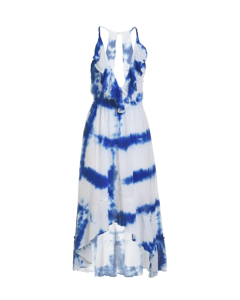 ΦΟΡΕΜΑ AMANIKO ΣΕ ΜΠΛΕ/ΛΕΥΚΟ ΧΡΩΜΑ TIE DYE ONE SIZE (100% RAYON CREPE)